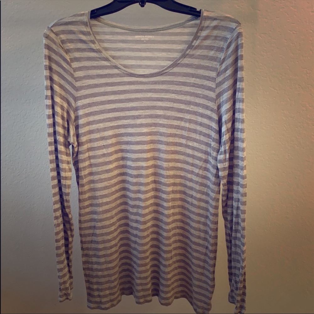 Eileen Fisher Soft Grey Stripe Tunic EUC